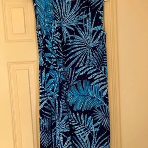 Tommy Bahama shortsleeve blue tropical frond dress